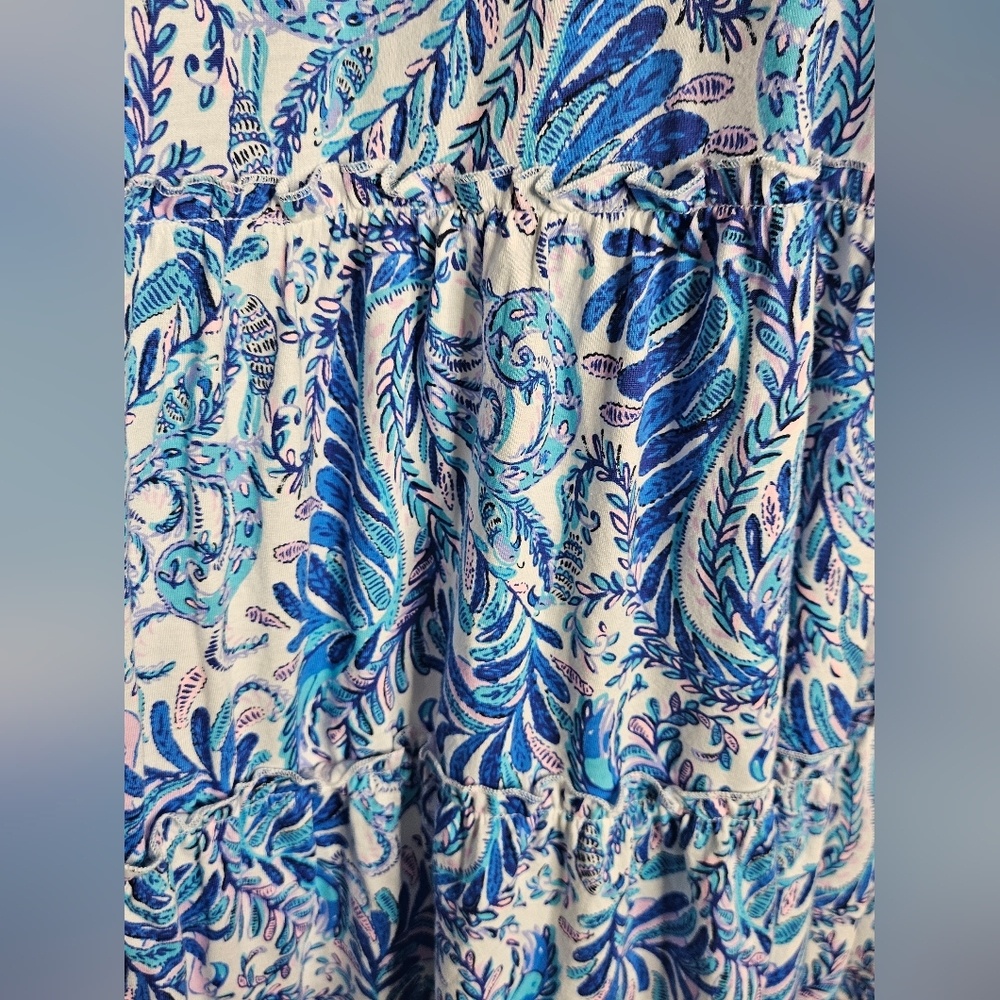 Lilly Pulitzer Loro Mini Dress Baha Blue Bird Ruffle Tank Straps Tiered Hem XL - Picture 6 of 11